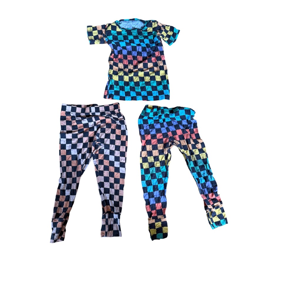 Bums & Roses colorful checkered print bamboo three piece pajama youth set